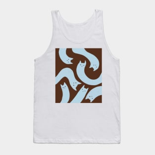 cat pattern aesthetic illustration blue brown Tank Top